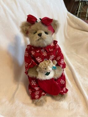 Holiday Red Snowflake Teddy Bear Plush with Bow